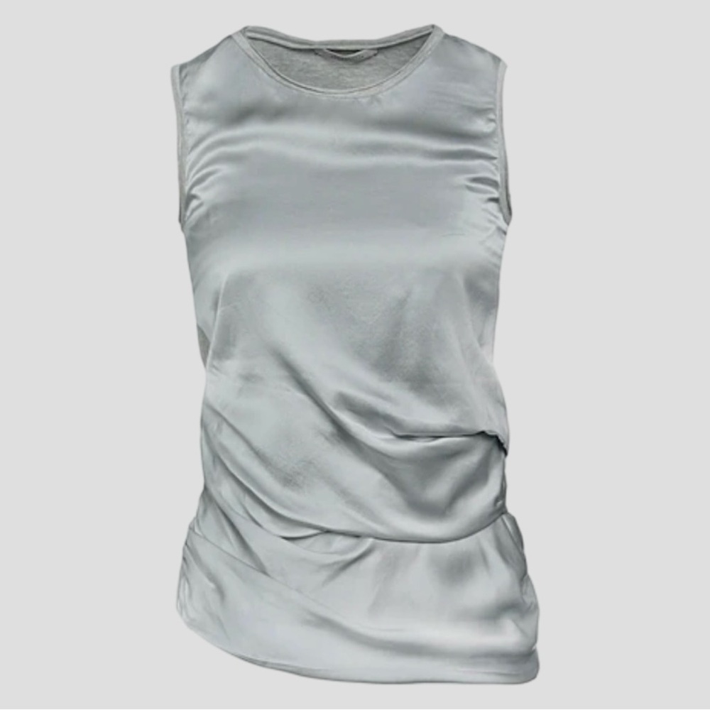 DOROTHEE SCHUMACHER Grey Satin Jersey Sleeveless Top Size 3/Medium - Picture 4 of 14